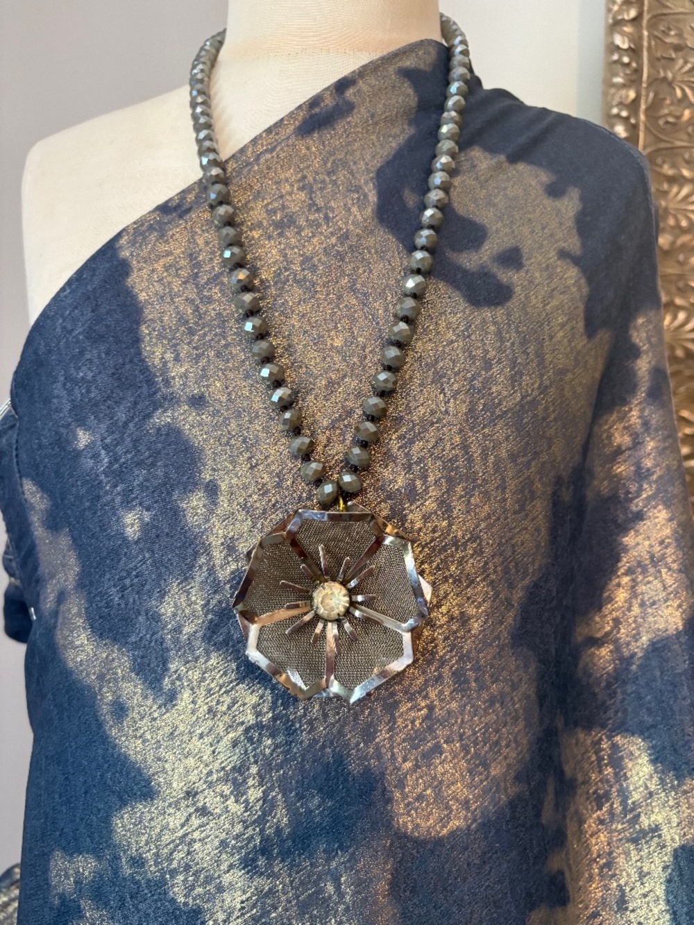 Vintage repurposed brooch on beaded chain